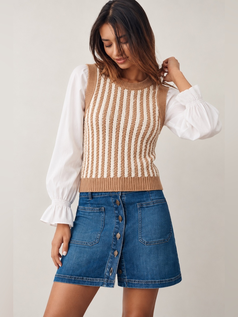 NWT Anthropologie x French Connection Ribbed Knit Layered Vest Shirt Sz 10